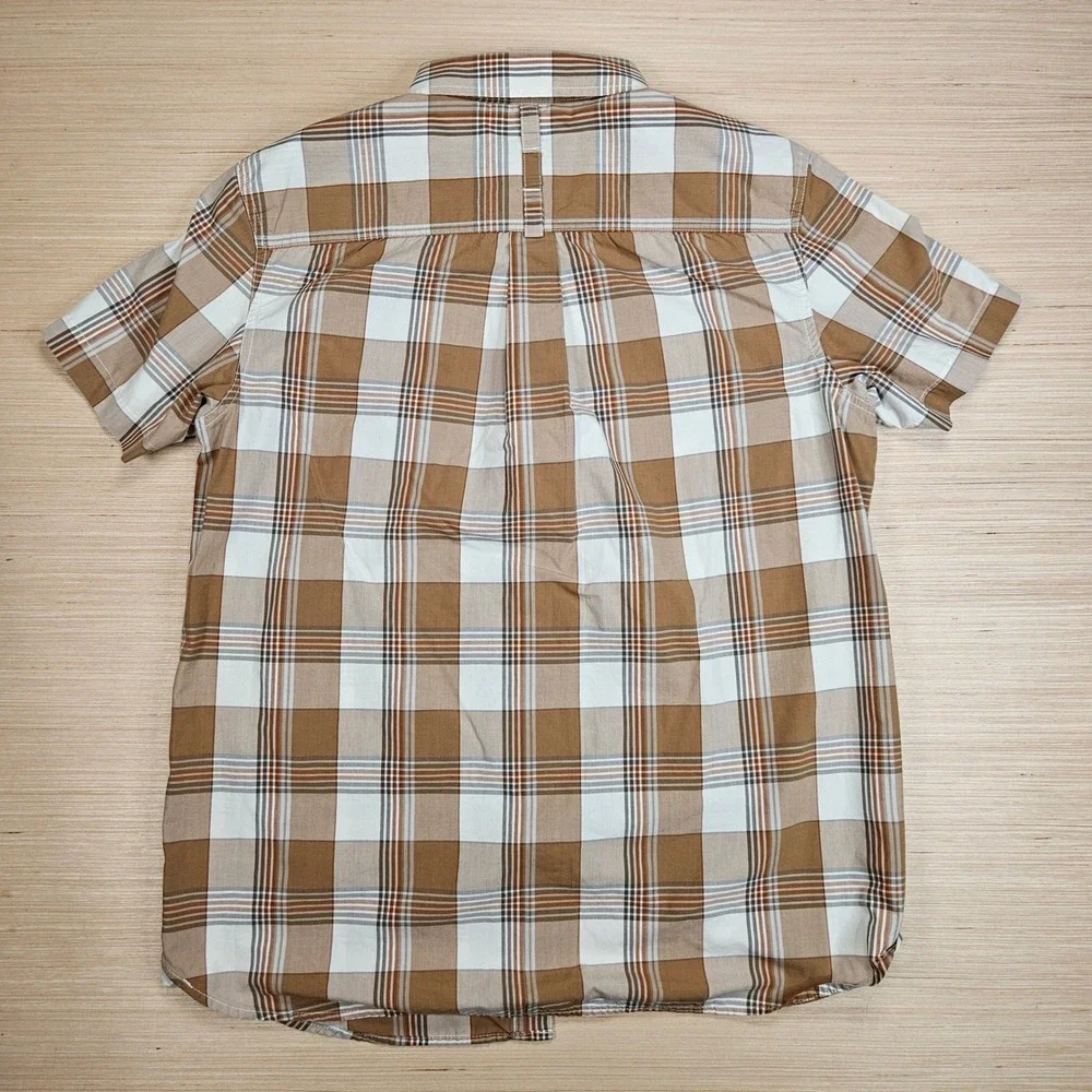 The North Face Button Up Mens L Brown Plaid Short Sleeve Outdoor Hiking Shirt